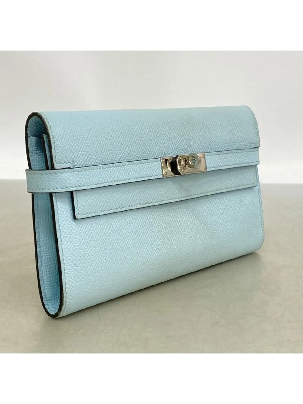 Hermes Wallet Kelly Veau Epsom Blue Zephyr Silver